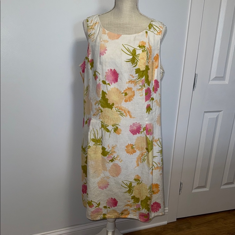 J. Jill Floral Midi Dress - White, Pink, Green